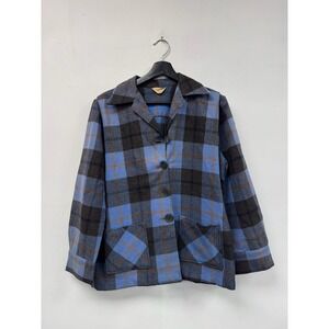 Vintage‎ Helene Joyce Jacket Womens Medium Blue Brown Plaid Wool Coat 60s